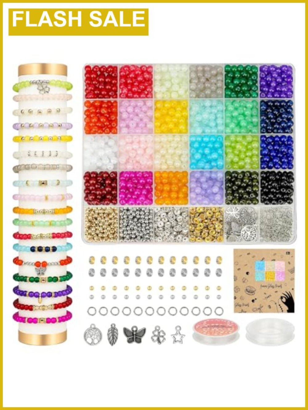 1400pcs Glass Beads Bracelet Making Kit 24 Colors Crystal Beads DIY Craft